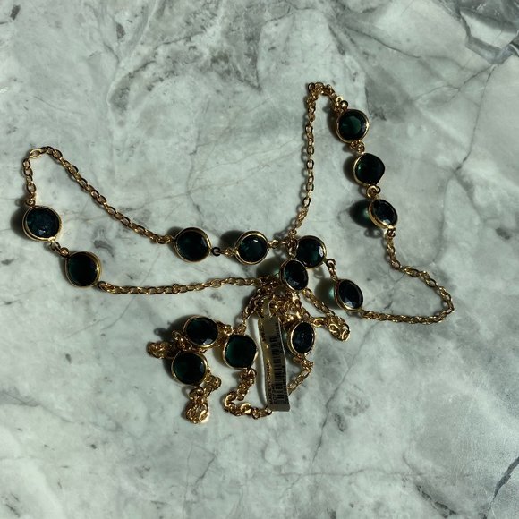 J Crew Gold Blue Crystal Necklace - Picture 12 of 13